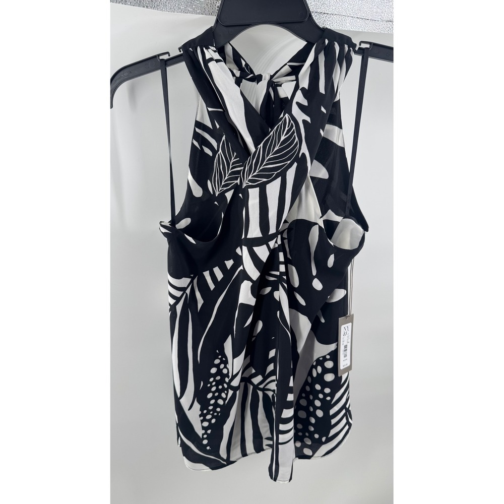 Eva Mendes NY&C Black White Tropical Leaf‎ Halter Wrap Blouse Medium NWT 0991